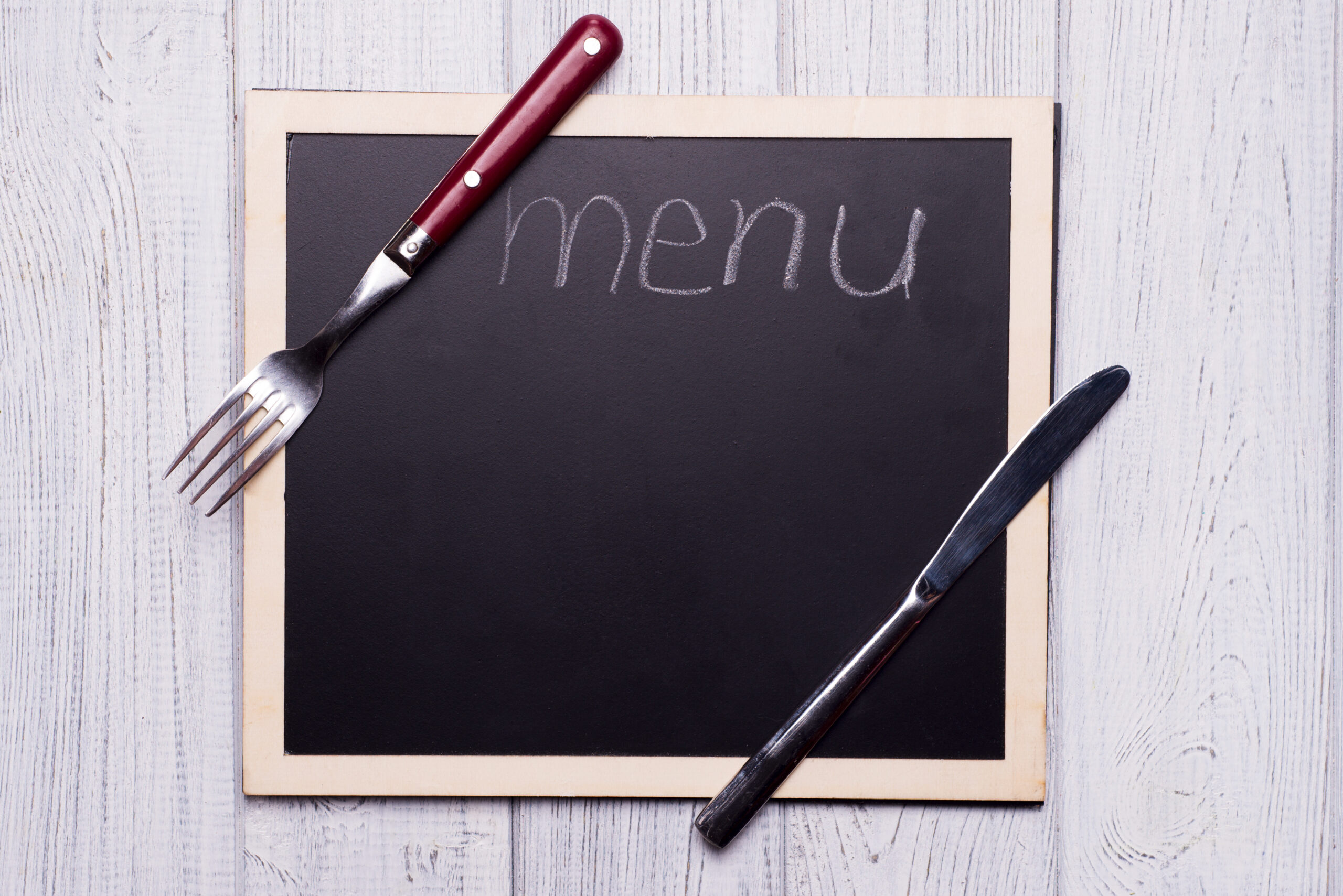 menu blackboard with knife and fork